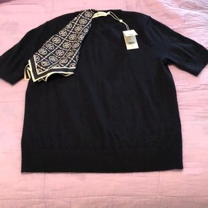 Tory Burch Cashmere Short Sleeve Sweater w Neckerchief